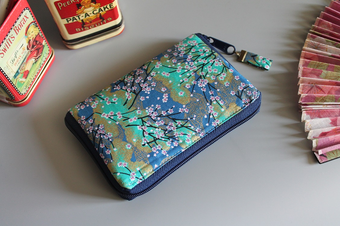 5.5\" zippered Cards and coins wallet - Akina turquoise - blue - gold